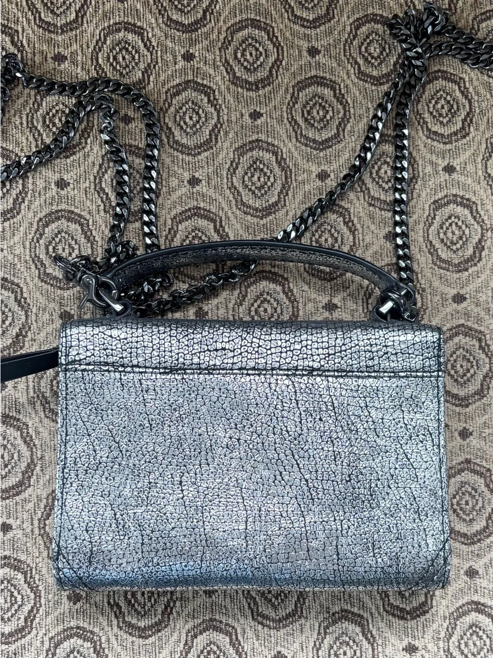 Diesel Metallic Silver Leather  Crossbody Chain Wallet Purse - Picture 8 of 11